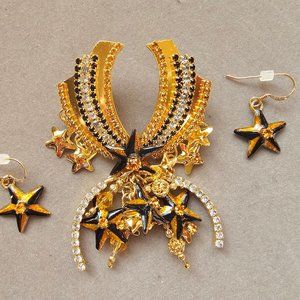 LUNCH AT THE RITZ STARRY PIN/EARRINGS 3-PIECE SET